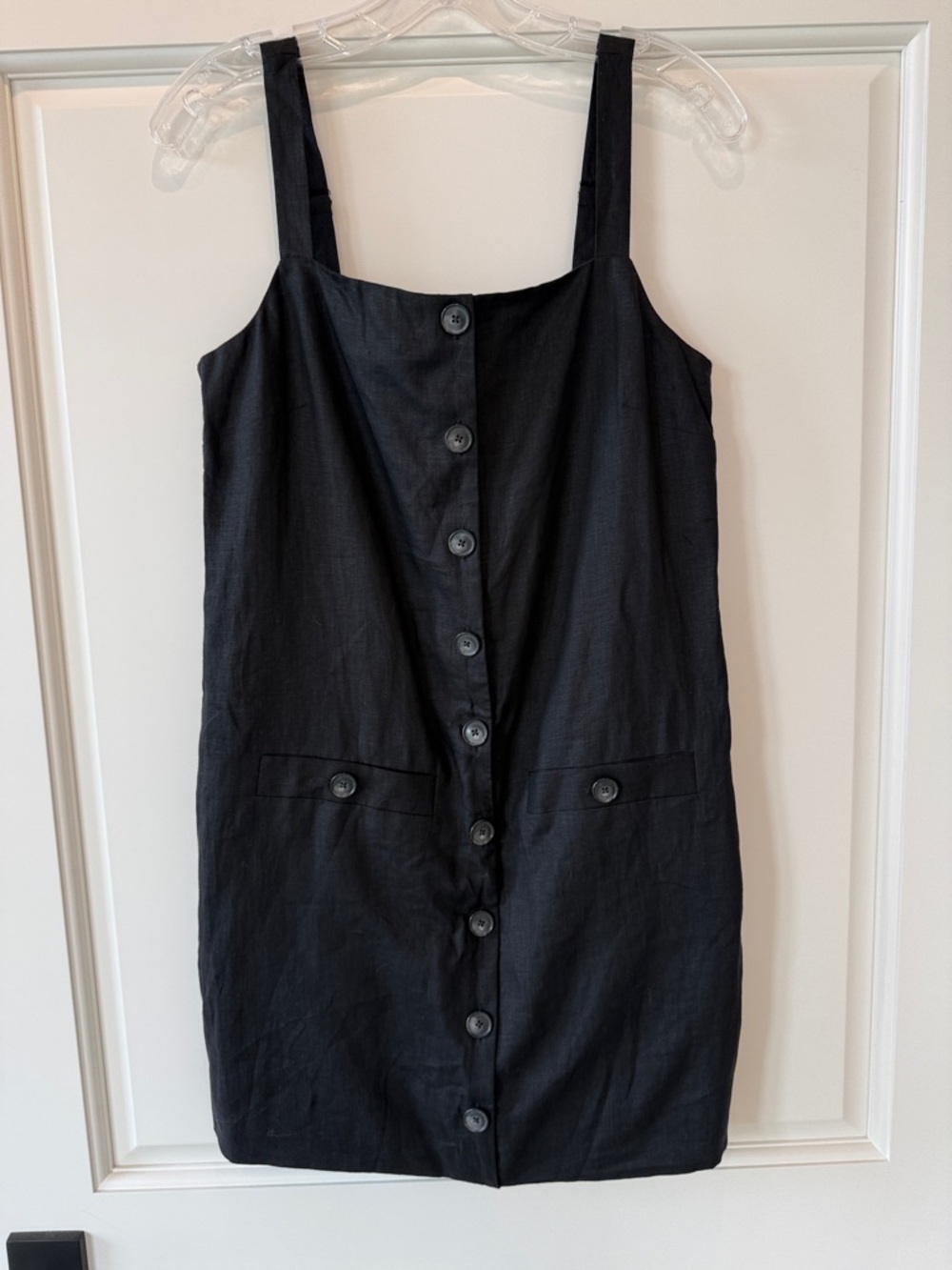 Veronica Beard Nico Linen Dress - Black Button Front Mini Dress - NWT Size 4